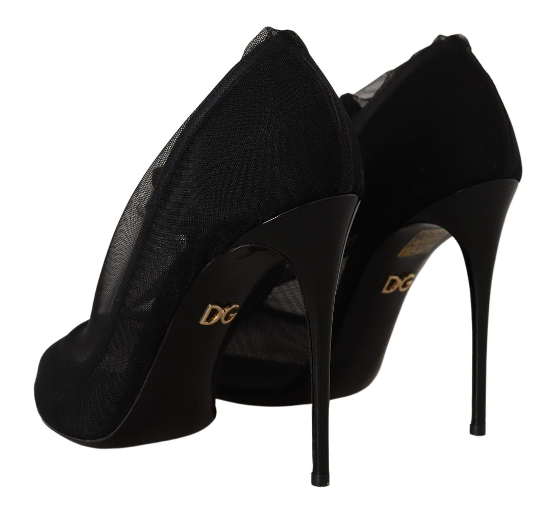 Women’s Dolce &amp; Gabbana Black Tulle Stretch Boots Pumps Shoes