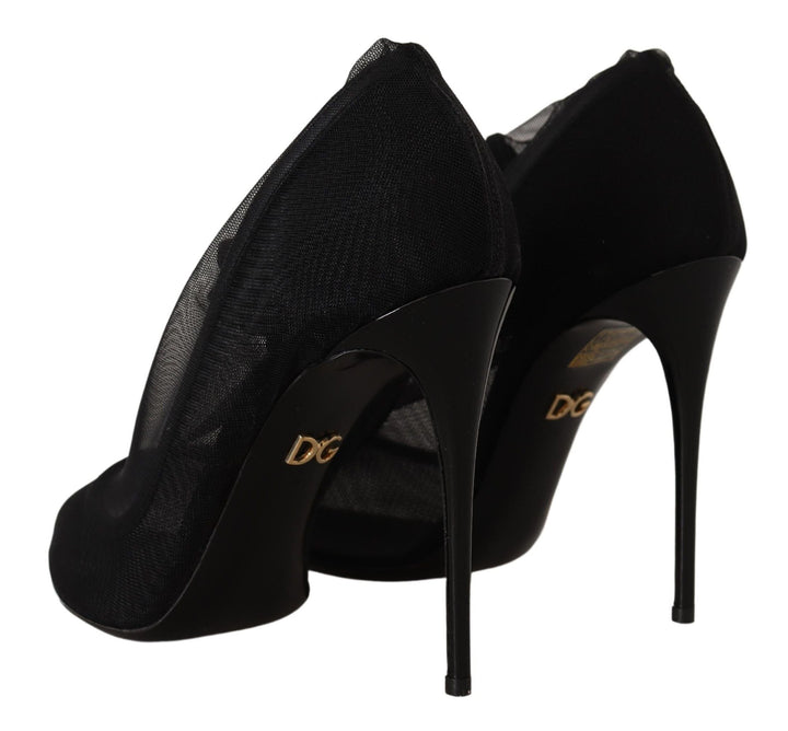 Women’s Dolce &amp; Gabbana Black Tulle Stretch Boots Pumps Shoes