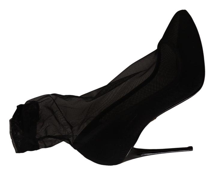 Women’s Dolce &amp; Gabbana Black Tulle Stretch Boots Pumps Shoes