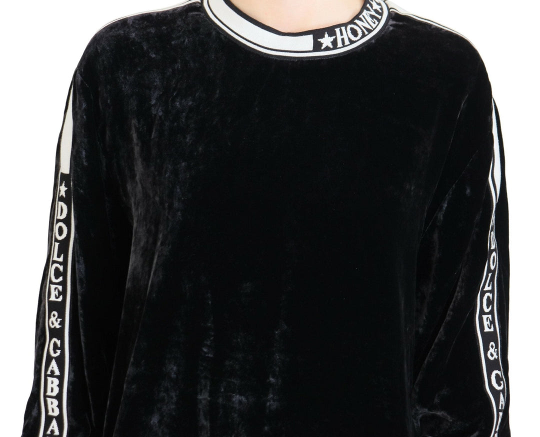 Women’s Dolce &amp; Gabbana Black Velvet Crewneck Pullover Sweater