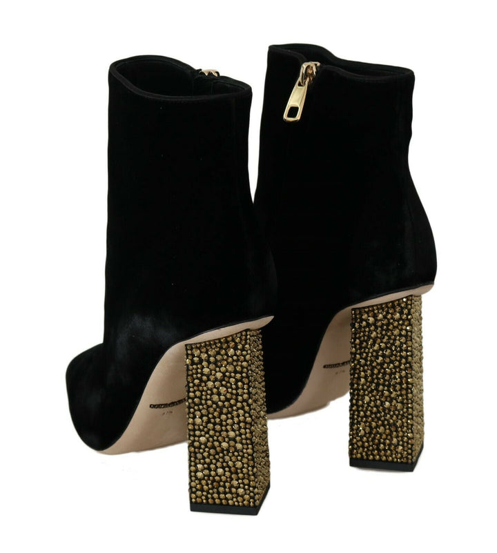 Women’s Dolce &amp; Gabbana Black Velvet Crystal Square Heels Shoes