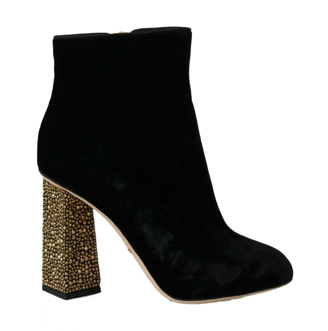 Women’s Dolce & Gabbana Black Velvet Crystal Square Heels Shoes