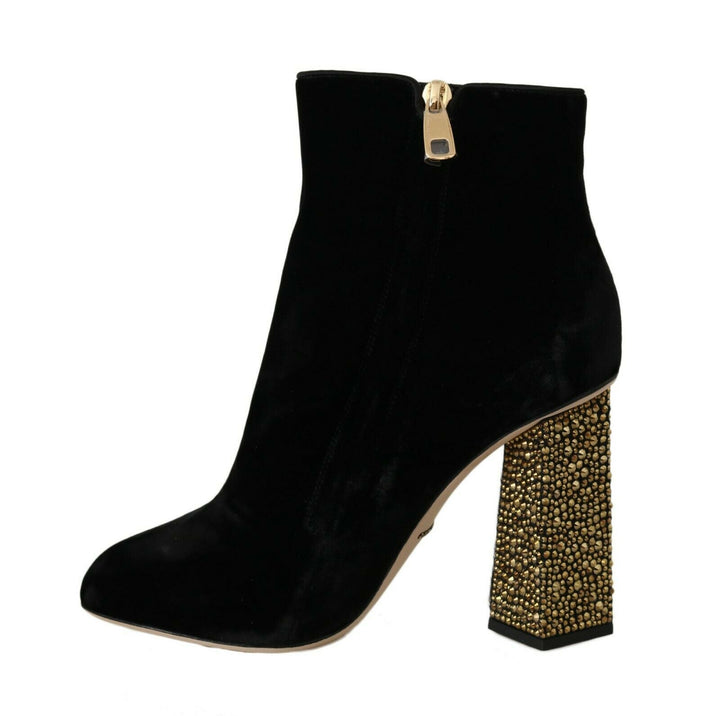 Women’s Dolce &amp; Gabbana Black Velvet Crystal Square Heels Shoes