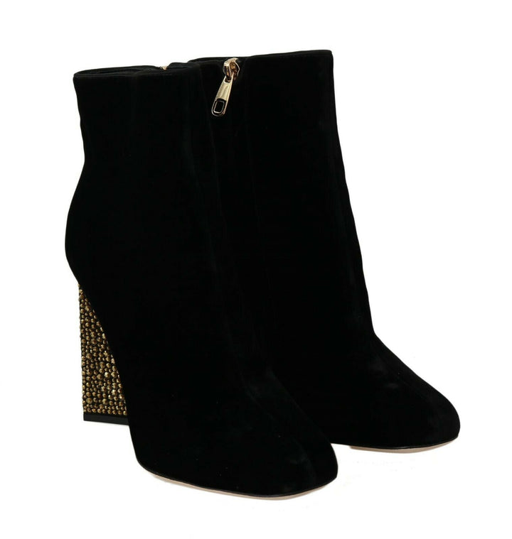 Women’s Dolce &amp; Gabbana Black Velvet Crystal Square Heels Shoes