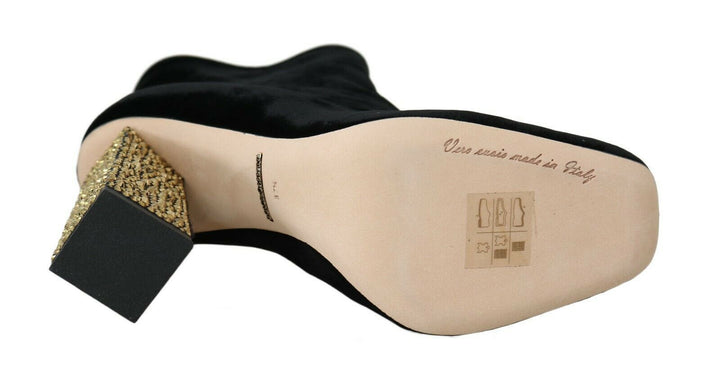 Women’s Dolce &amp; Gabbana Black Velvet Crystal Square Heels Shoes