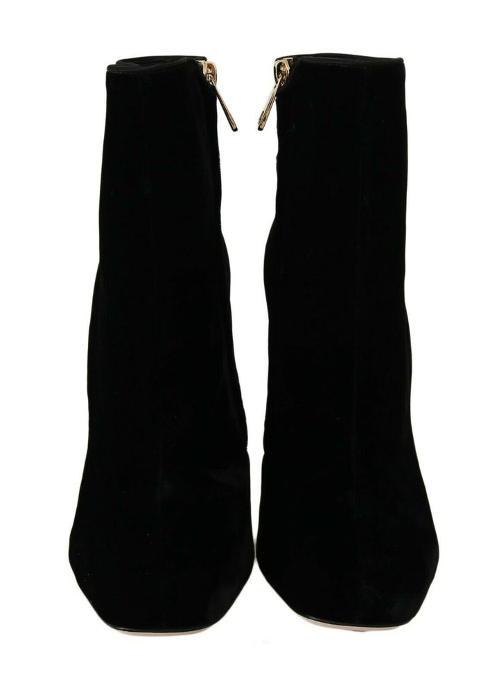 Women’s Dolce &amp; Gabbana Black Velvet Crystal Square Heels Shoes