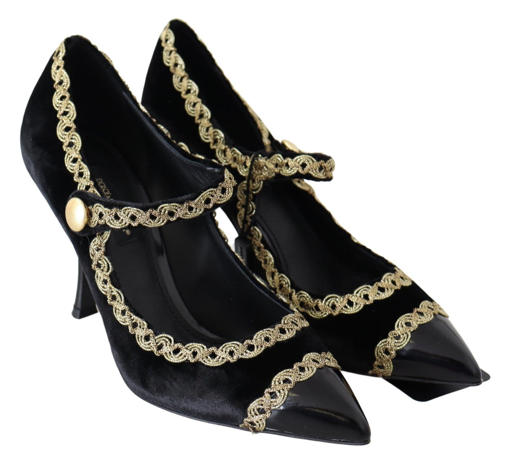Women’s Dolce & Gabbana Black Velvet Gold Mary Janes Pumps