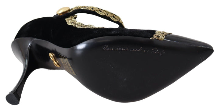 Women’s Dolce &amp; Gabbana Black Velvet Gold Mary Janes Pumps