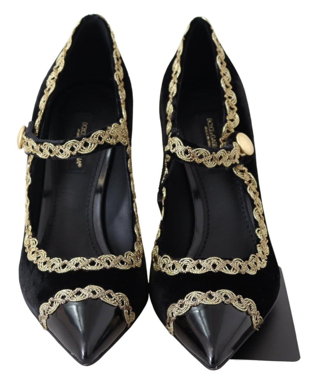 Women’s Dolce & Gabbana Black Velvet Gold Mary Janes Pumps