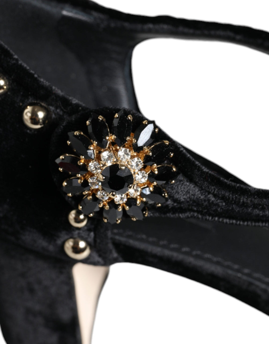 Women’s Dolce &amp; Gabbana Black Velvet Roses Ankle Strap Pumps Shoes