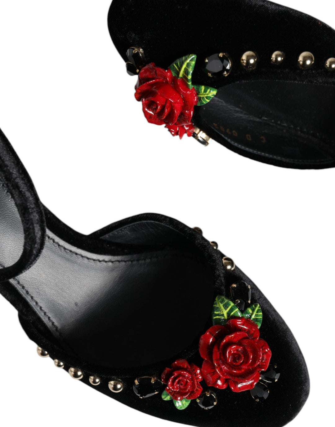 Women’s Dolce &amp; Gabbana Black Velvet Roses Ankle Strap Pumps Shoes