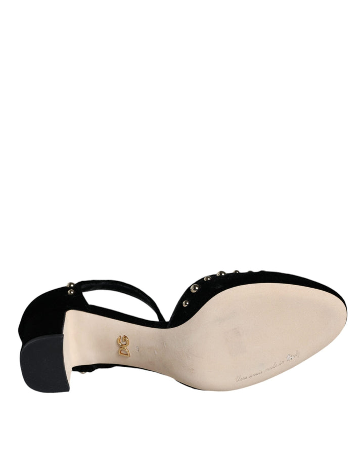 Women’s Dolce &amp; Gabbana Black Velvet Roses Ankle Strap Pumps Shoes