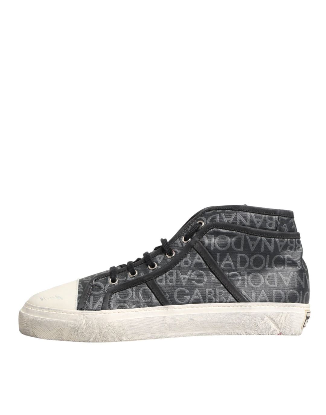 Dolce &amp; Gabbana Black White Canvas Logo Mid Top Sneakers Shoes