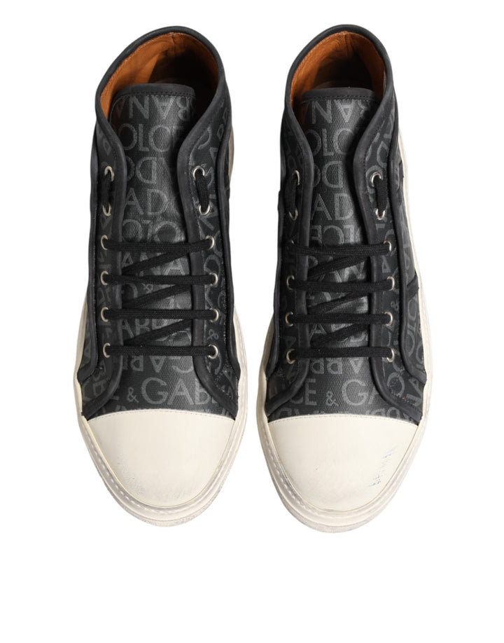 Dolce &amp; Gabbana Black White Canvas Logo Mid Top Sneakers Shoes