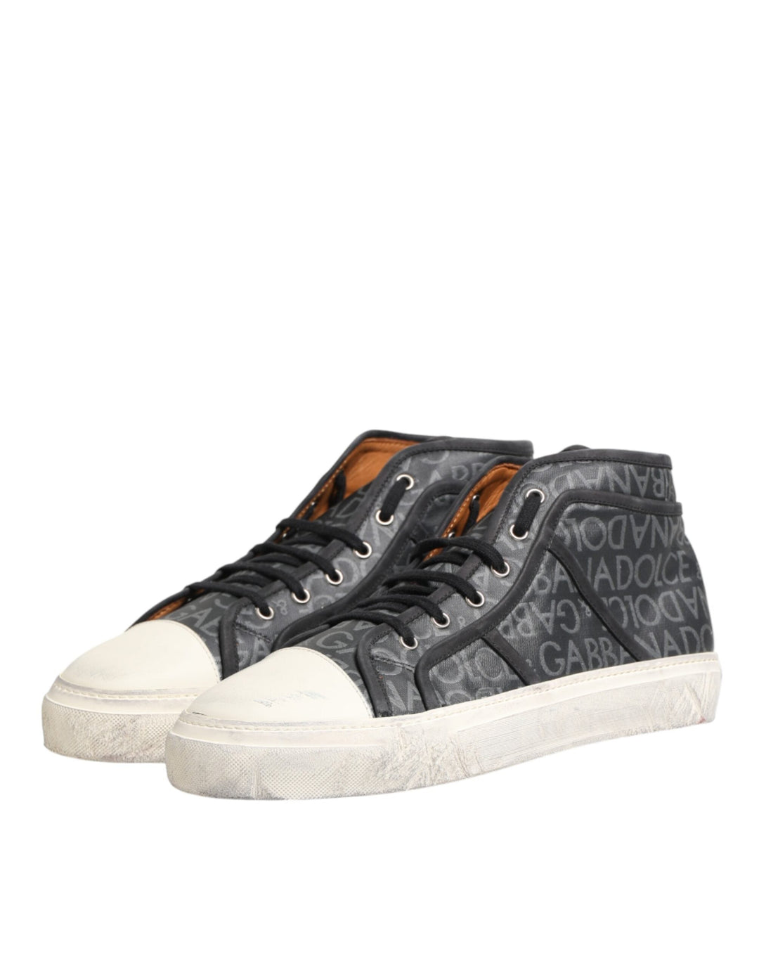 Dolce &amp; Gabbana Black White Canvas Logo Mid Top Sneakers Shoes