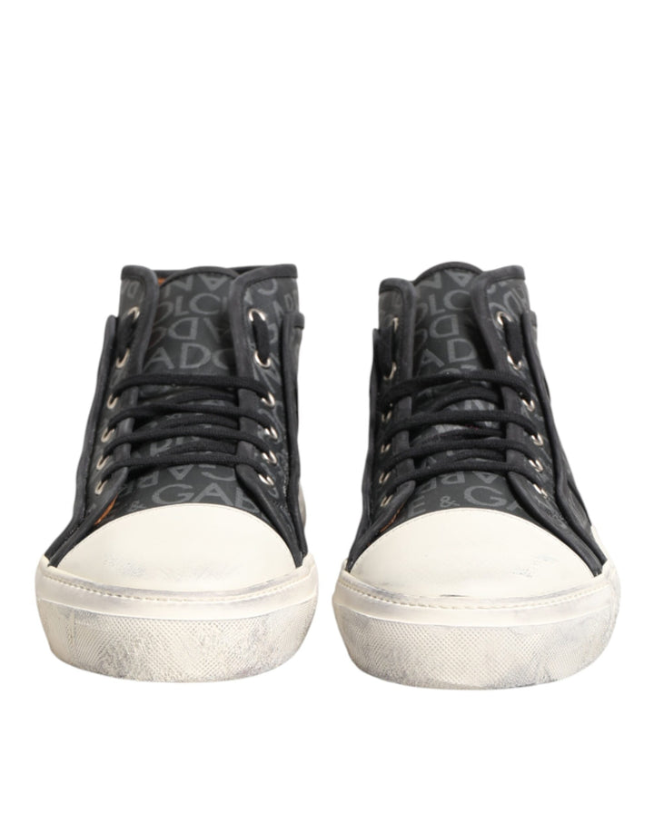 Dolce &amp; Gabbana Black White Canvas Logo Mid Top Sneakers Shoes