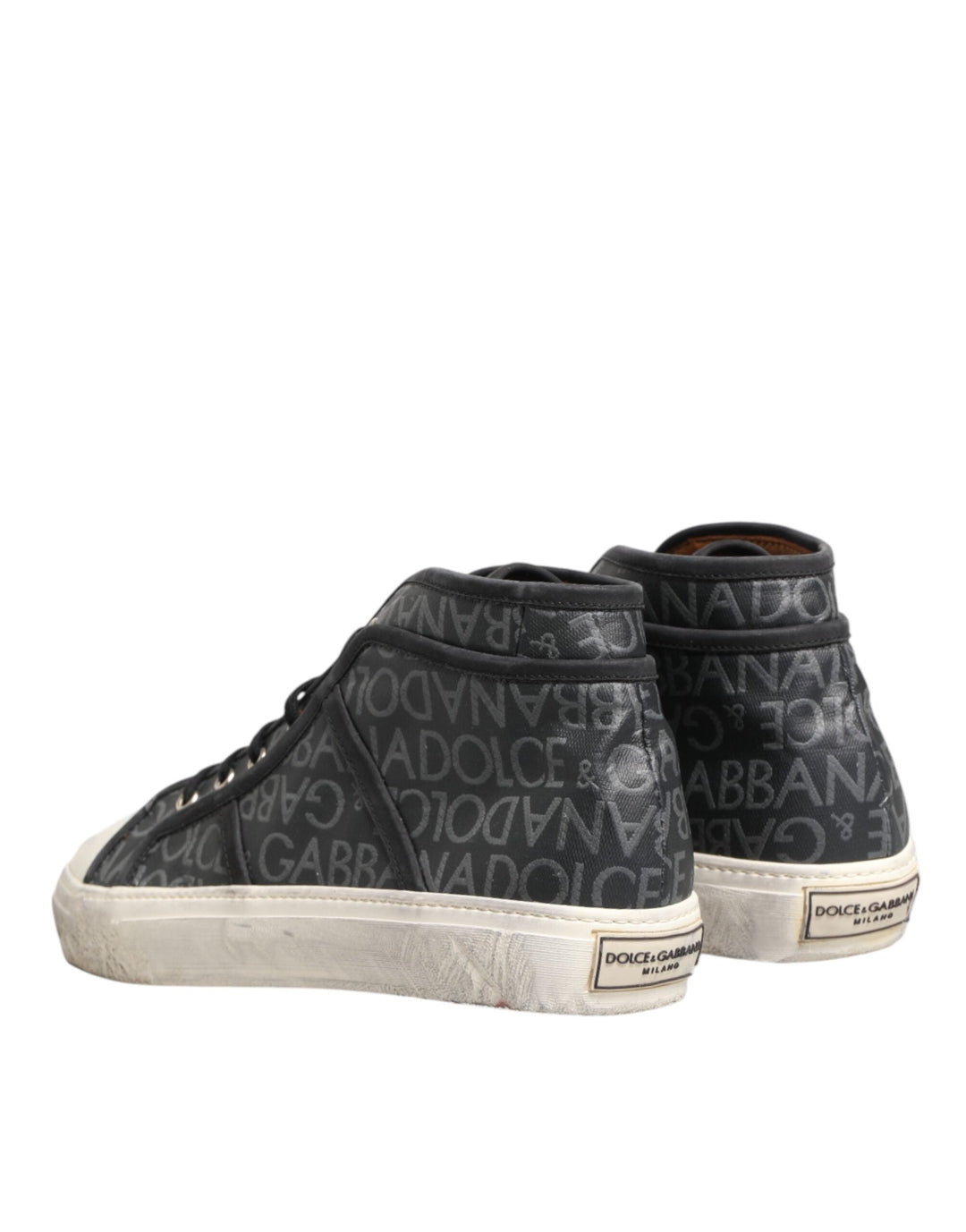 Dolce &amp; Gabbana Black White Canvas Logo Mid Top Sneakers Shoes