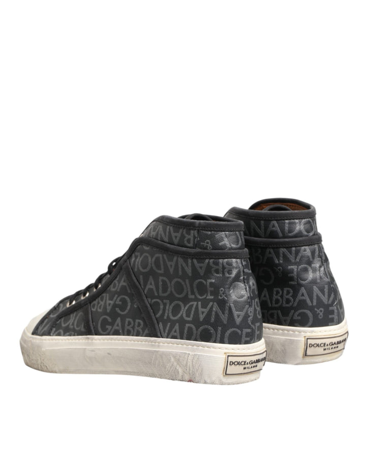 Dolce &amp; Gabbana Black White Canvas Logo Mid Top Sneakers Shoes