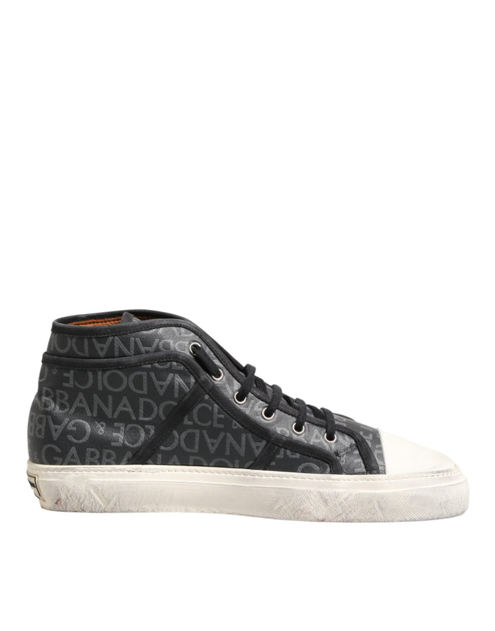 Dolce &amp; Gabbana Black White Canvas Logo Mid Top Sneakers Shoes