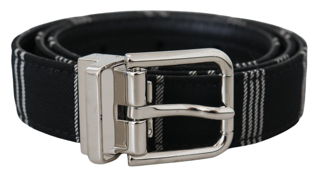 Women’s Dolce &amp; Gabbana Black White Cotton Metal Silver Buckle Belt