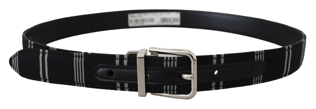 Women’s Dolce &amp; Gabbana Black White Cotton Metal Silver Buckle Belt