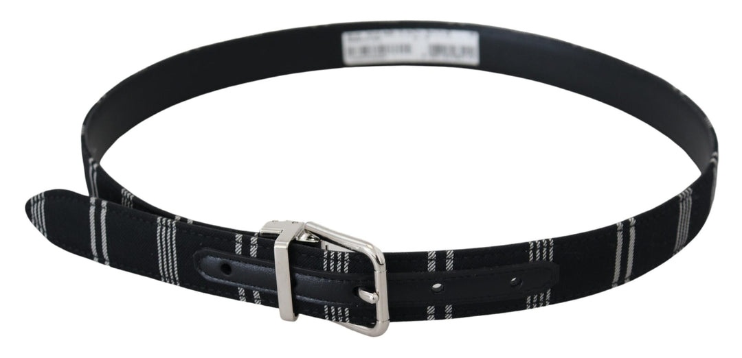 Women’s Dolce &amp; Gabbana Black White Cotton Metal Silver Buckle Belt