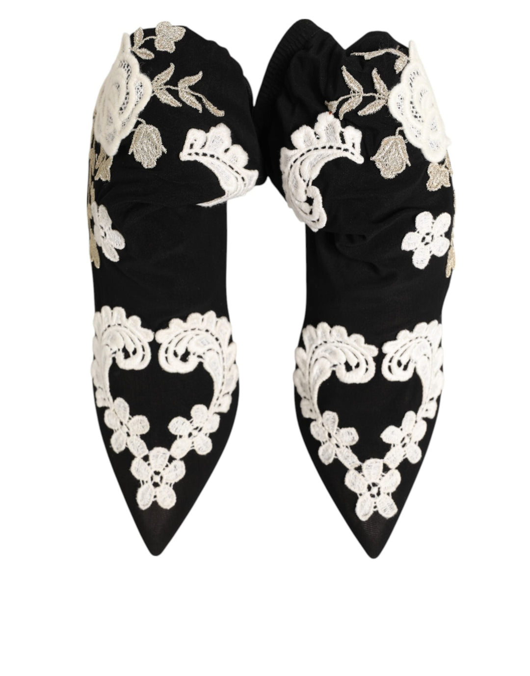 Women’s Dolce & Gabbana Black White Embroidered Jersey Stiletto Boots Shoes