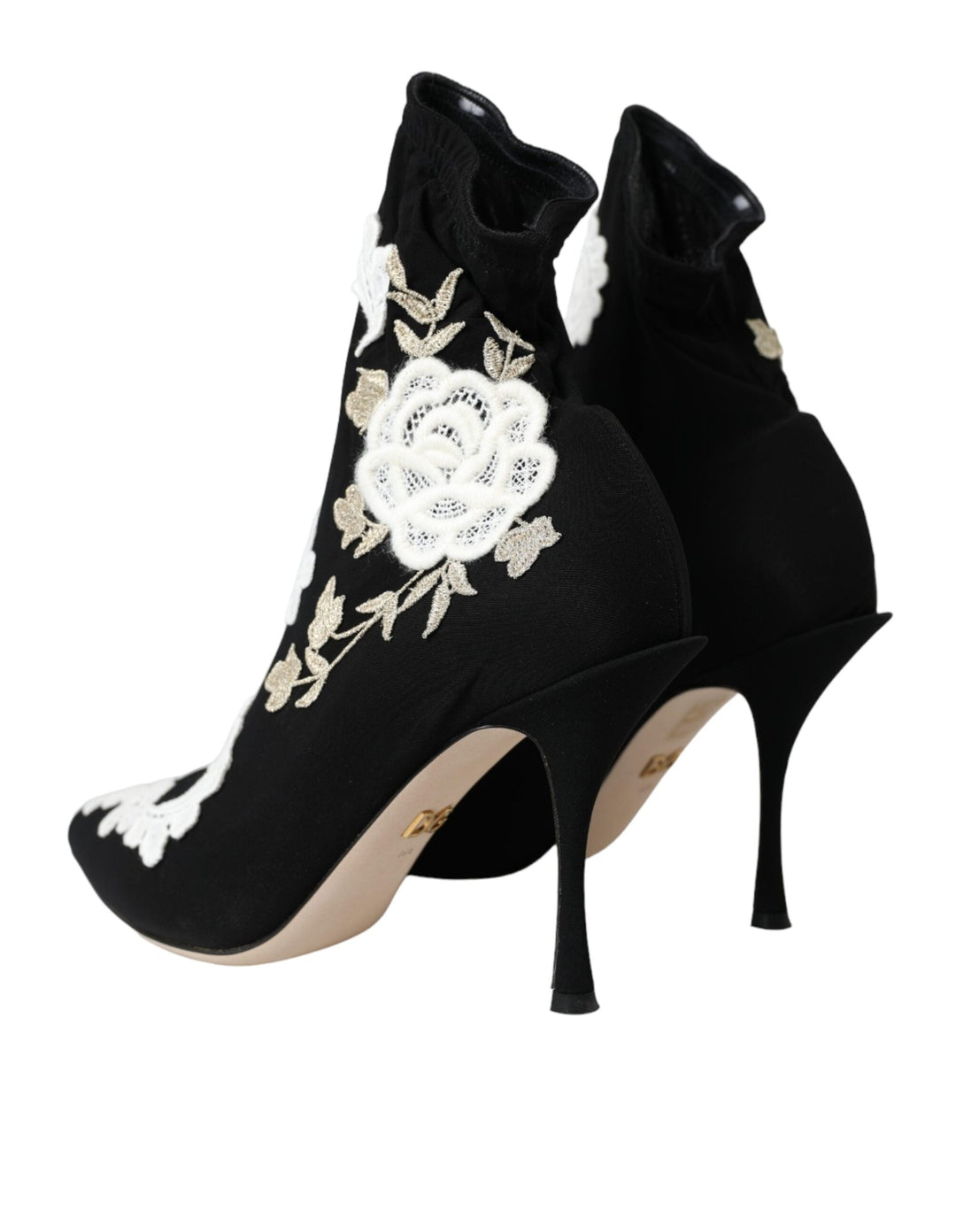 Women’s Dolce &amp; Gabbana Black White Embroidery Slip on Boots Shoes