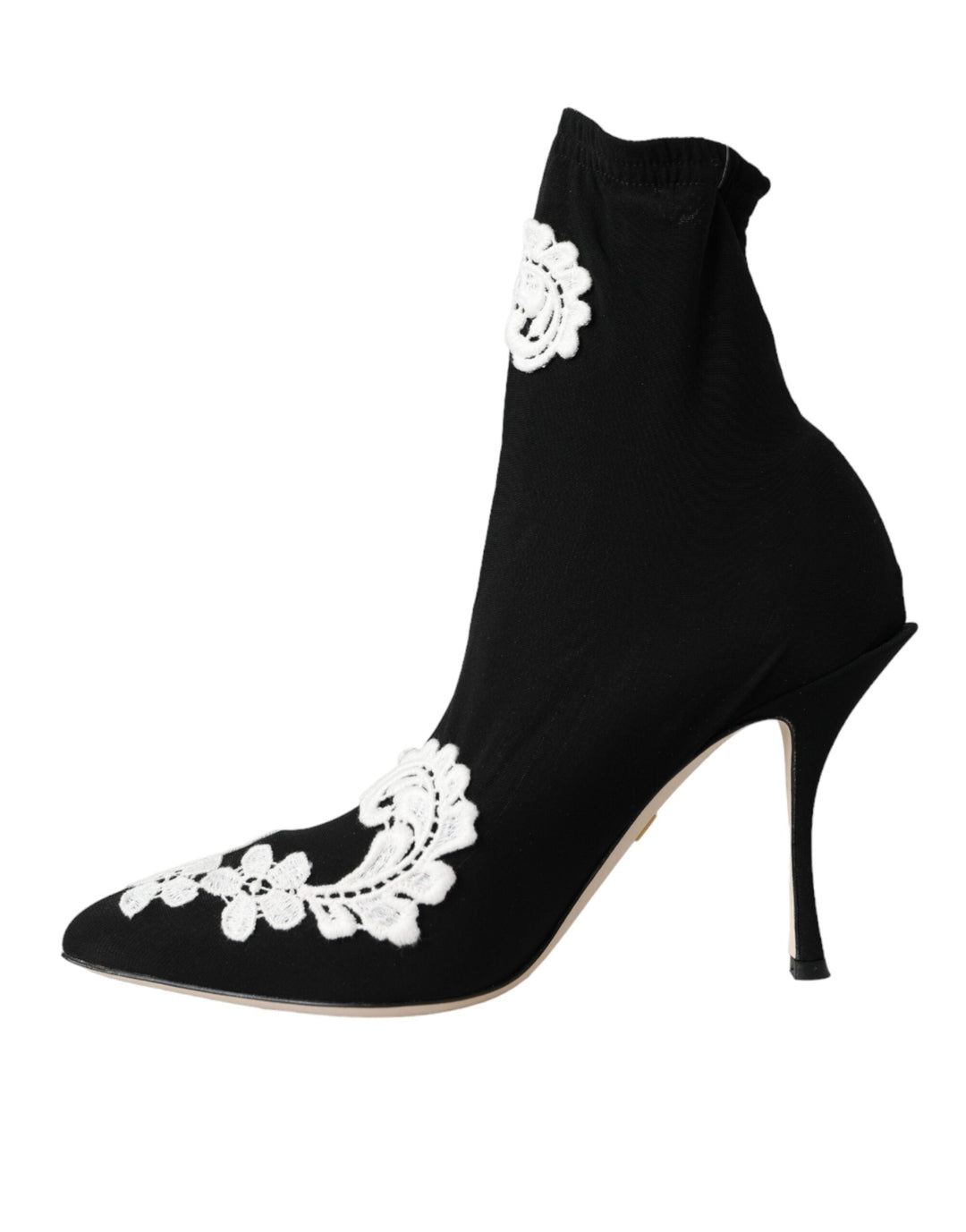 Women’s Dolce &amp; Gabbana Black White Embroidery Slip on Boots Shoes