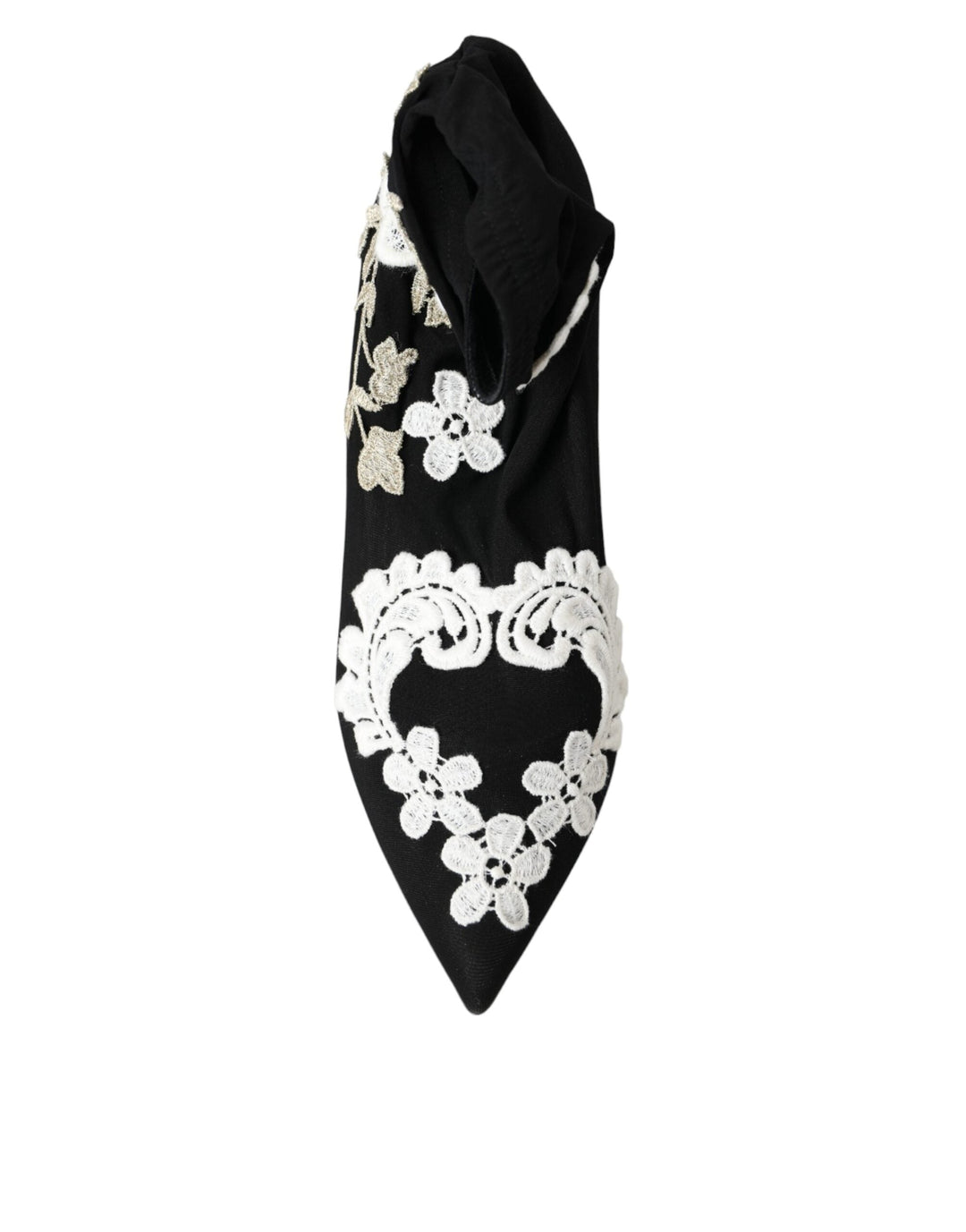 Women’s Dolce &amp; Gabbana Black White Embroidery Slip on Boots Shoes