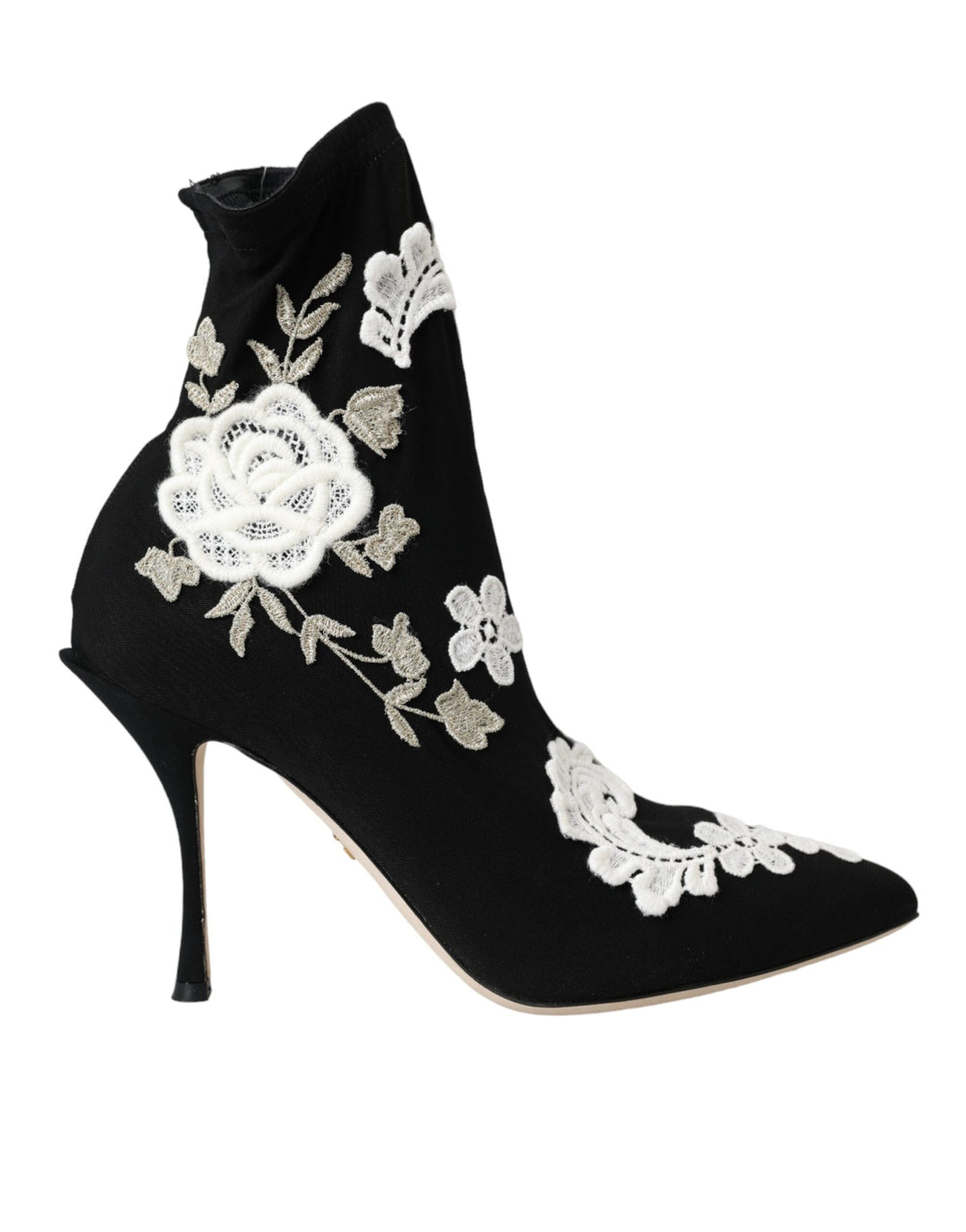 Women’s Dolce &amp; Gabbana Black White Embroidery Slip on Boots Shoes