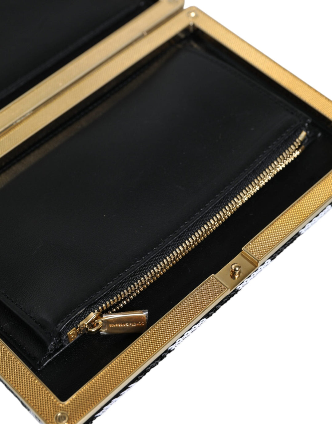 Women’s Dolce &amp; Gabbana Black White Gold Frame Clutch Evening Party Purse Bag