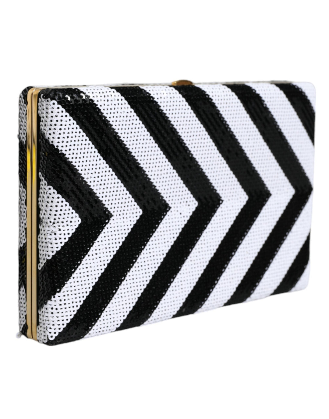 Women’s Dolce &amp; Gabbana Black White Gold Frame Clutch Evening Party Purse Bag