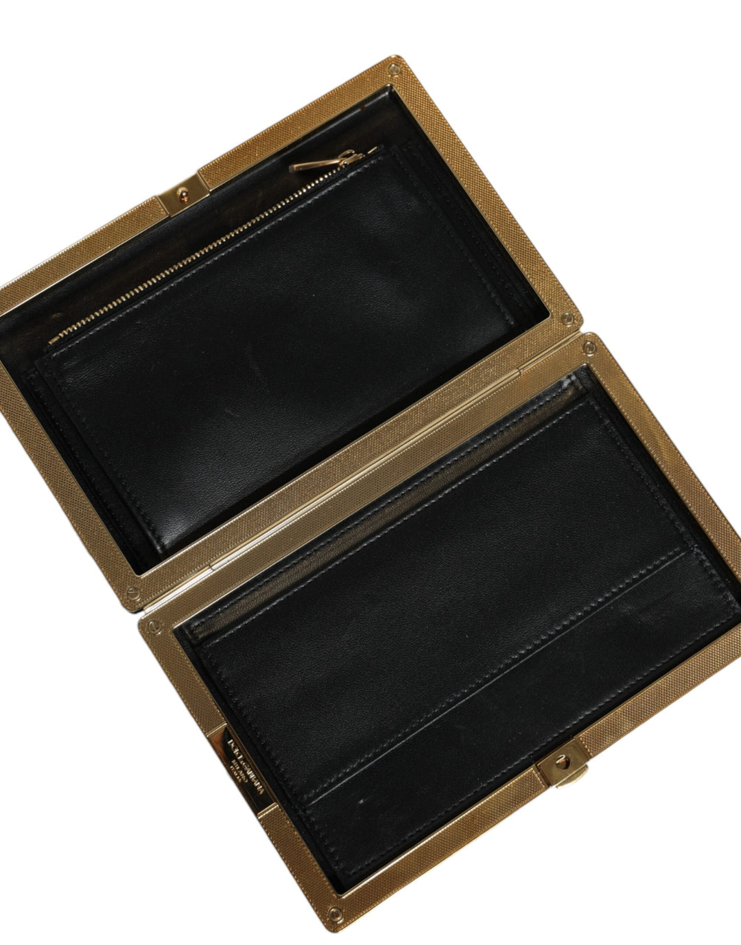 Women’s Dolce &amp; Gabbana Black White Gold Frame Clutch Evening Party Purse Bag