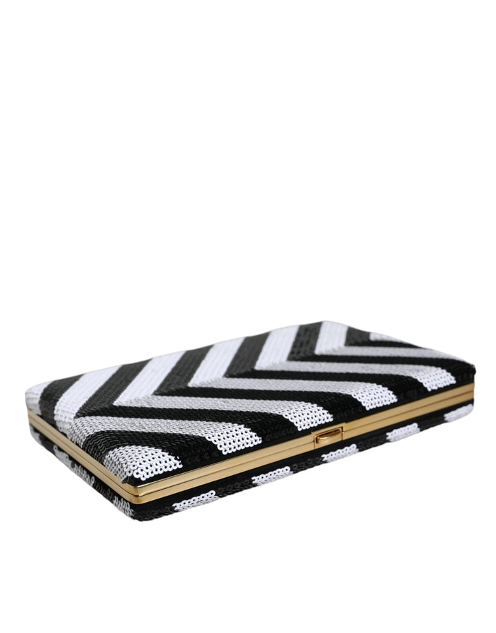 Women’s Dolce &amp; Gabbana Black White Gold Frame Clutch Evening Party Purse Bag
