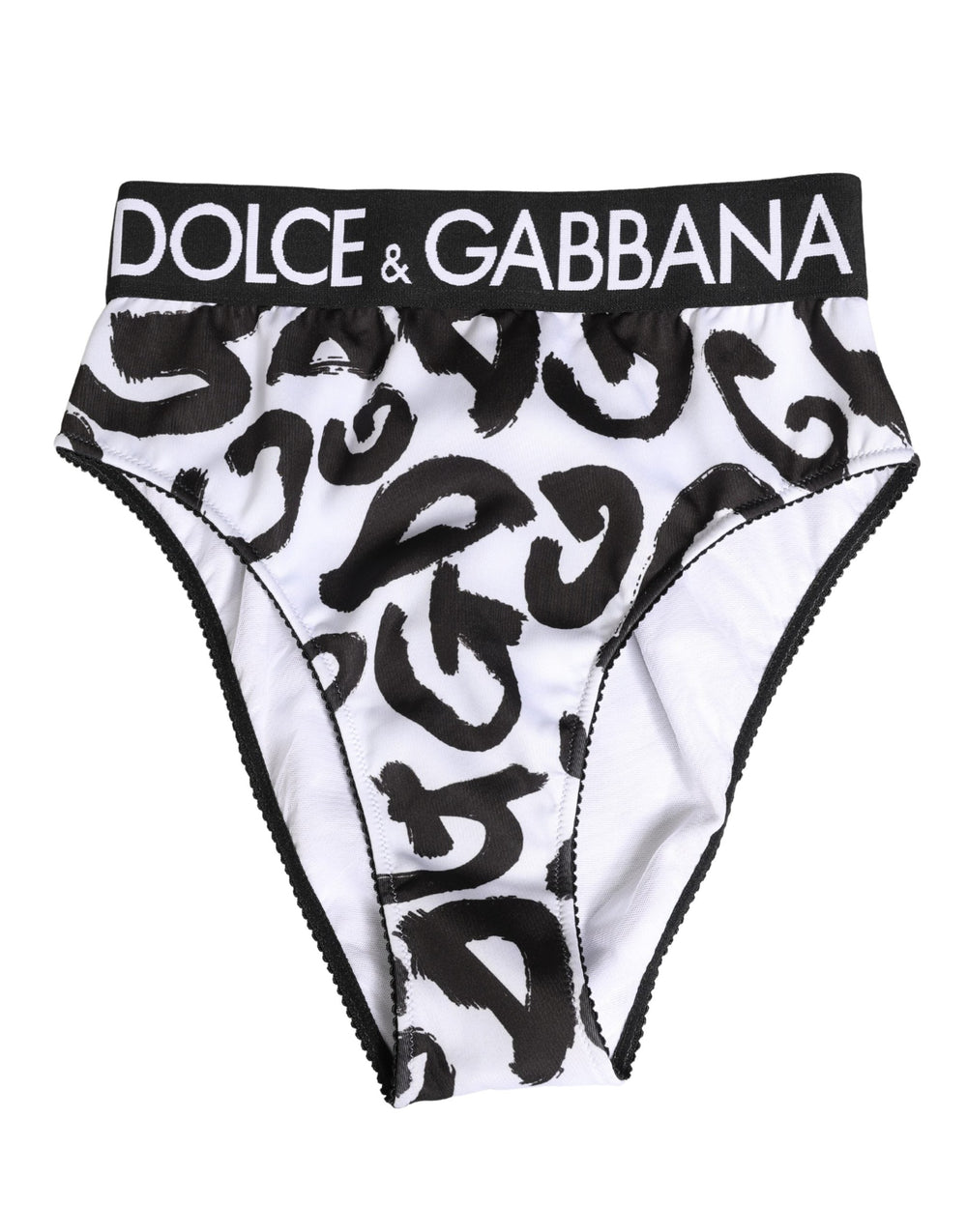 Women’s Dolce & Gabbana Black White Graphic Logo High Brief Underwear