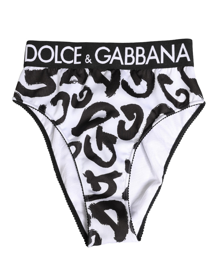 Women’s Dolce &amp; Gabbana Black White Graphic Logo High Brief Underwear