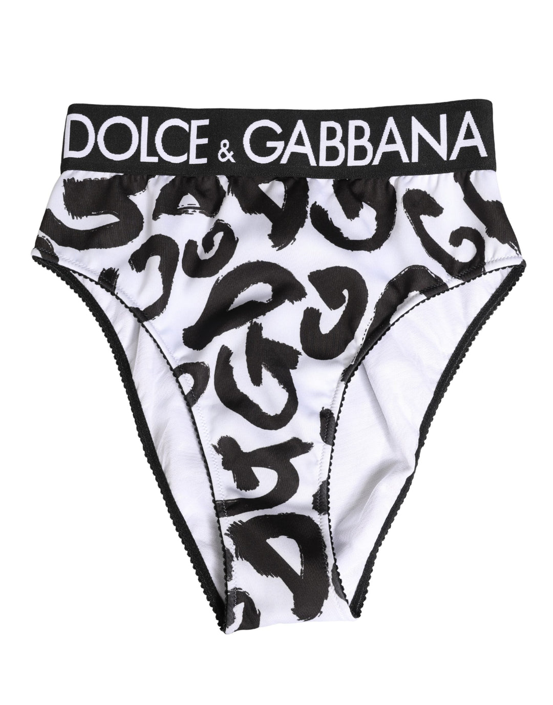 Women’s Dolce &amp; Gabbana Black White Graphic Logo High Brief Underwear