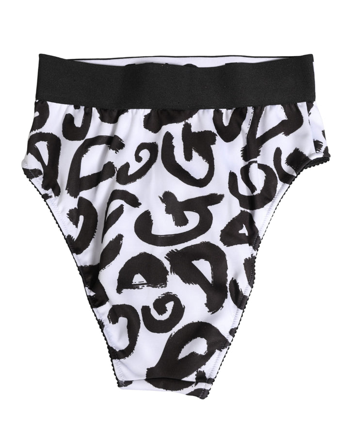 Women’s Dolce &amp; Gabbana Black White Graphic Logo High Brief Underwear
