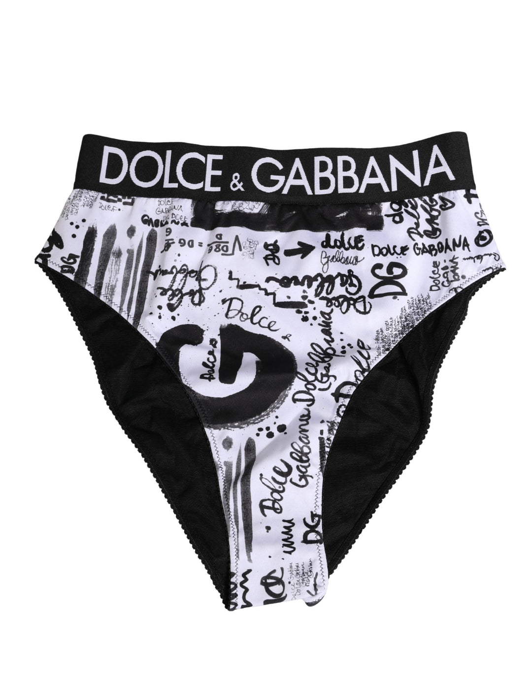 Women’s Dolce &amp; Gabbana Black White Graphic Logo High Brief Underwear