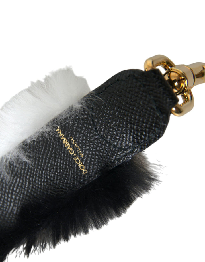 Women’s Dolce &amp; Gabbana Black White Lapin Fur Accessory Shoulder Strap
