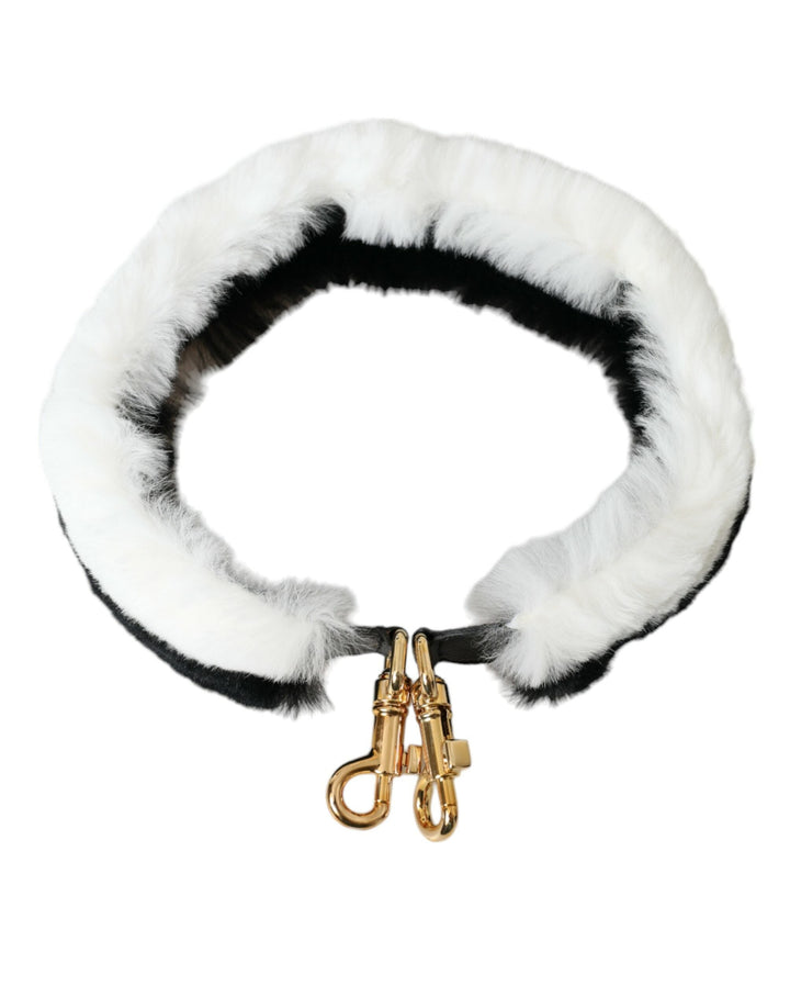 Women’s Dolce &amp; Gabbana Black White Lapin Fur Accessory Shoulder Strap