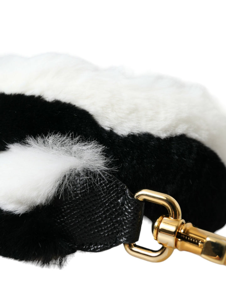 Women’s Dolce &amp; Gabbana Black White Lapin Fur Accessory Shoulder Strap