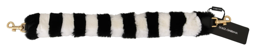 Women’s Dolce &amp; Gabbana Black White Lapin Fur Accessory Shoulder Strap