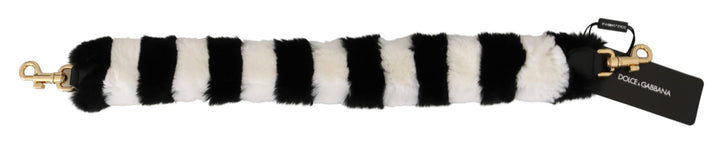 Women’s Dolce &amp; Gabbana Black White Lapin Fur Accessory Shoulder Strap