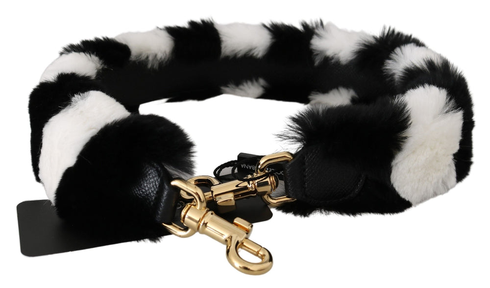 Women’s Dolce & Gabbana Black White Lapin Fur Accessory Shoulder Strap