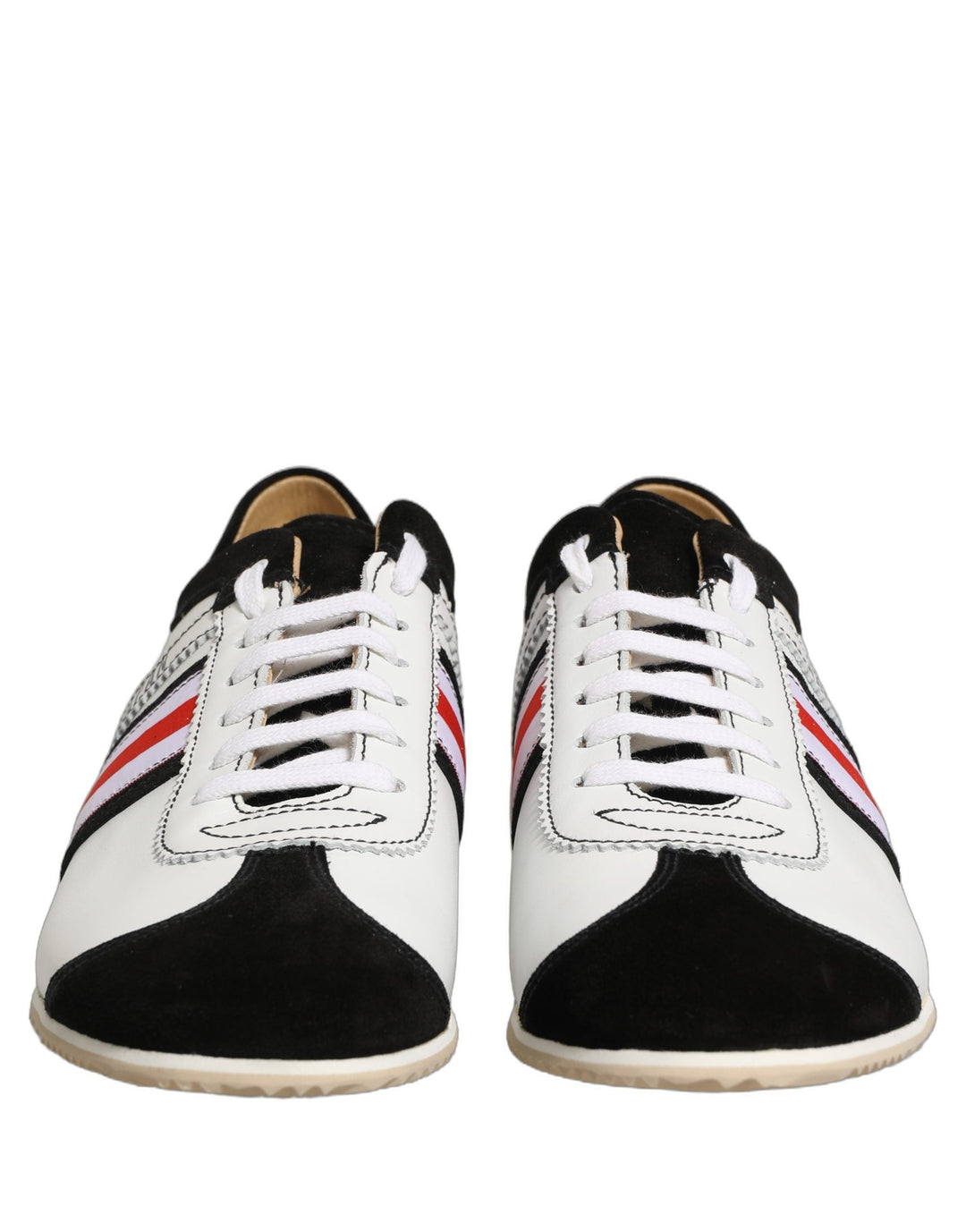 Dolce &amp; Gabbana Black White Leather Suede Low Top Sneakers Shoes