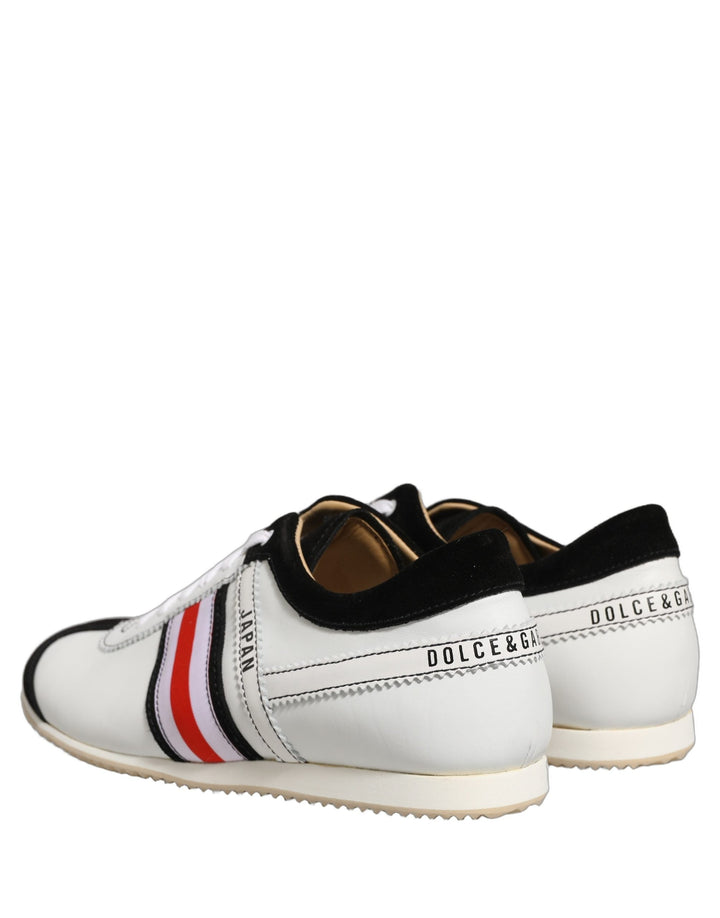 Dolce &amp; Gabbana Black White Leather Suede Low Top Sneakers Shoes