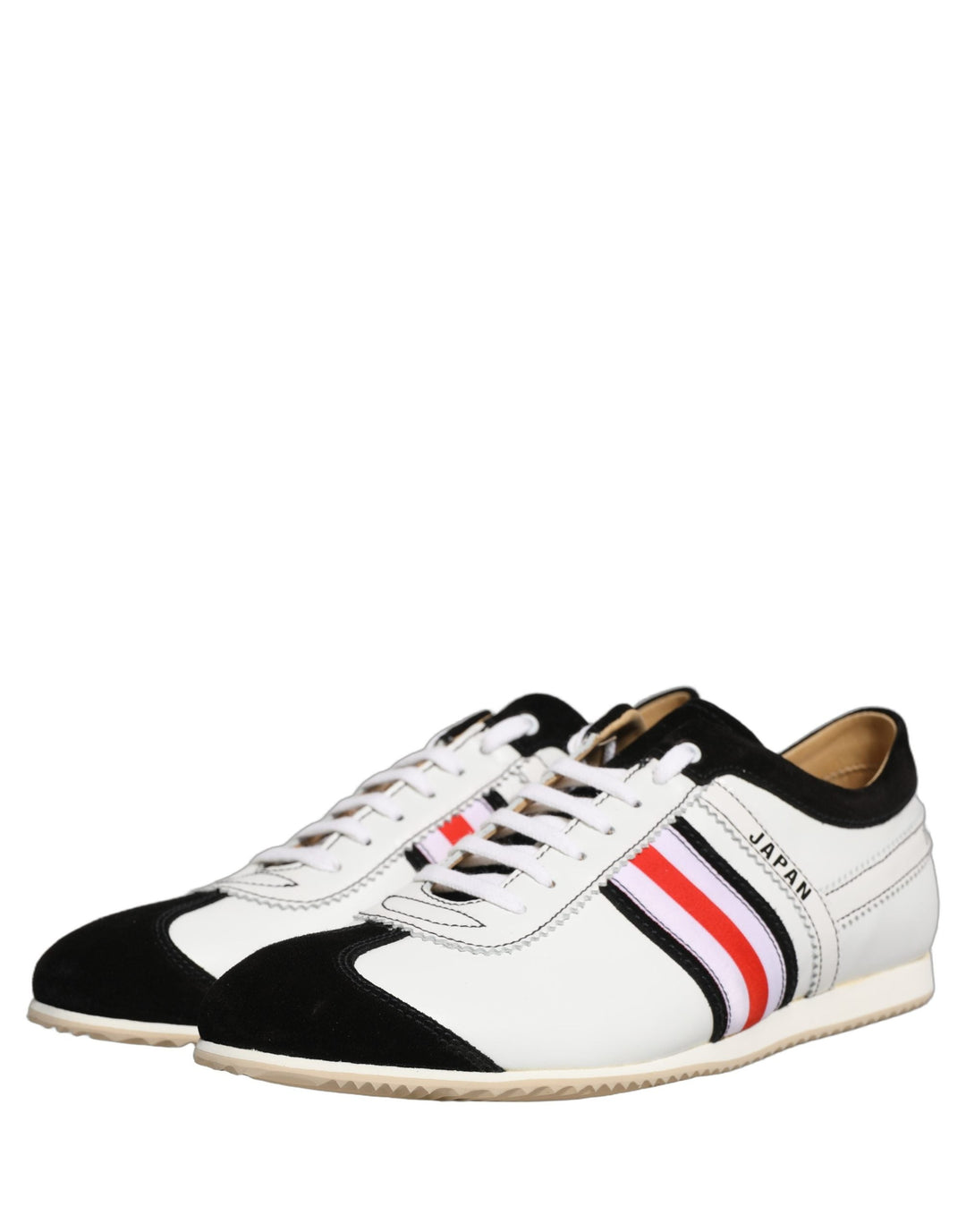 Dolce &amp; Gabbana Black White Leather Suede Low Top Sneakers Shoes