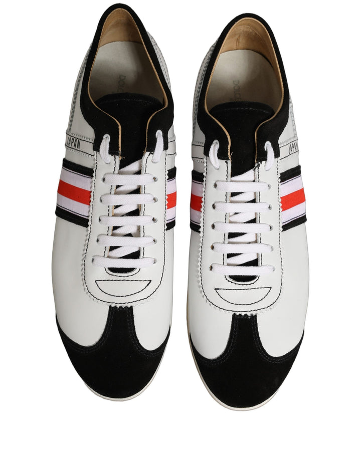 Dolce &amp; Gabbana Black White Leather Suede Low Top Sneakers Shoes